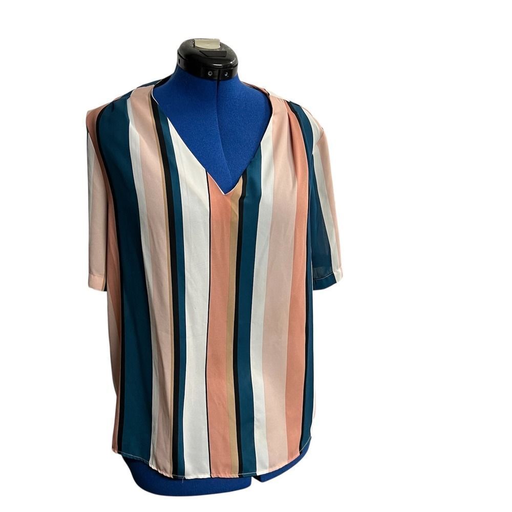 WORTHINGTON‎ Women's Striped Slimming Chic Multicolor Top Size XL Green Peach